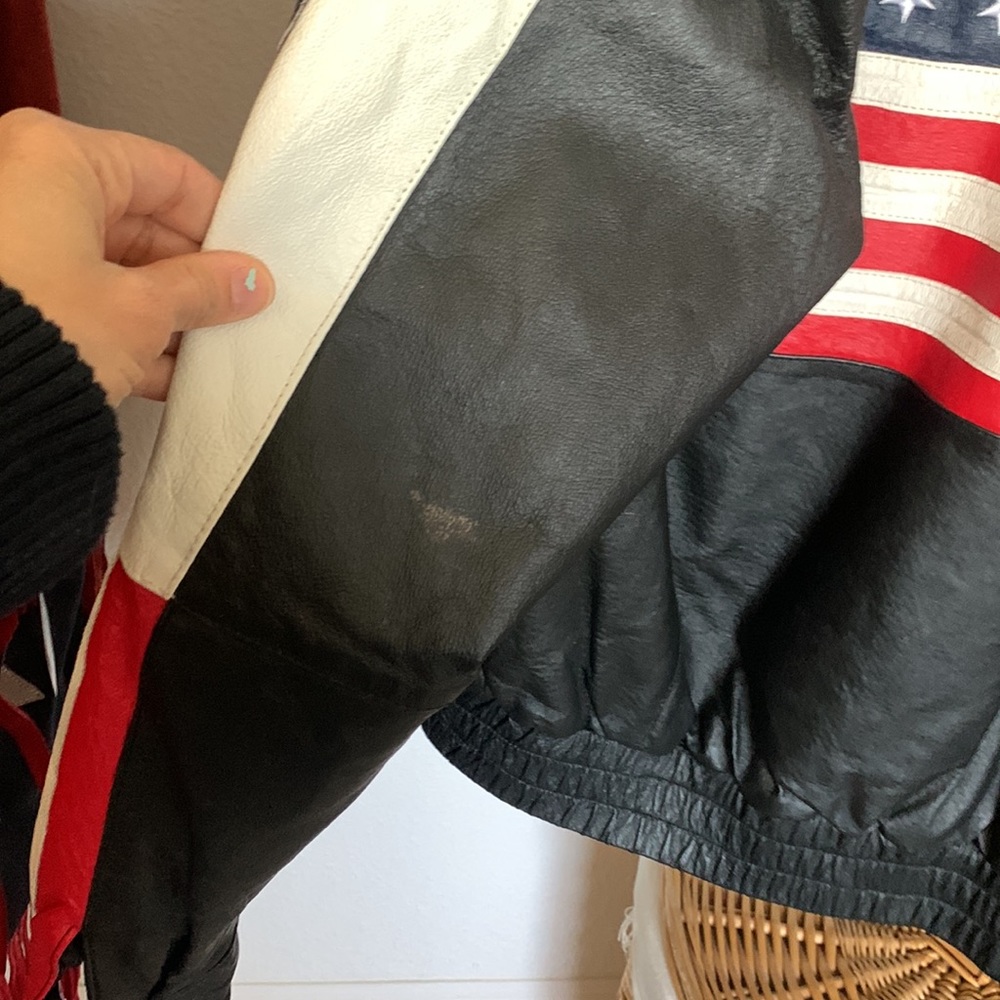 Vintage American flag leather jacket L preowned - Picture 7 of 16
